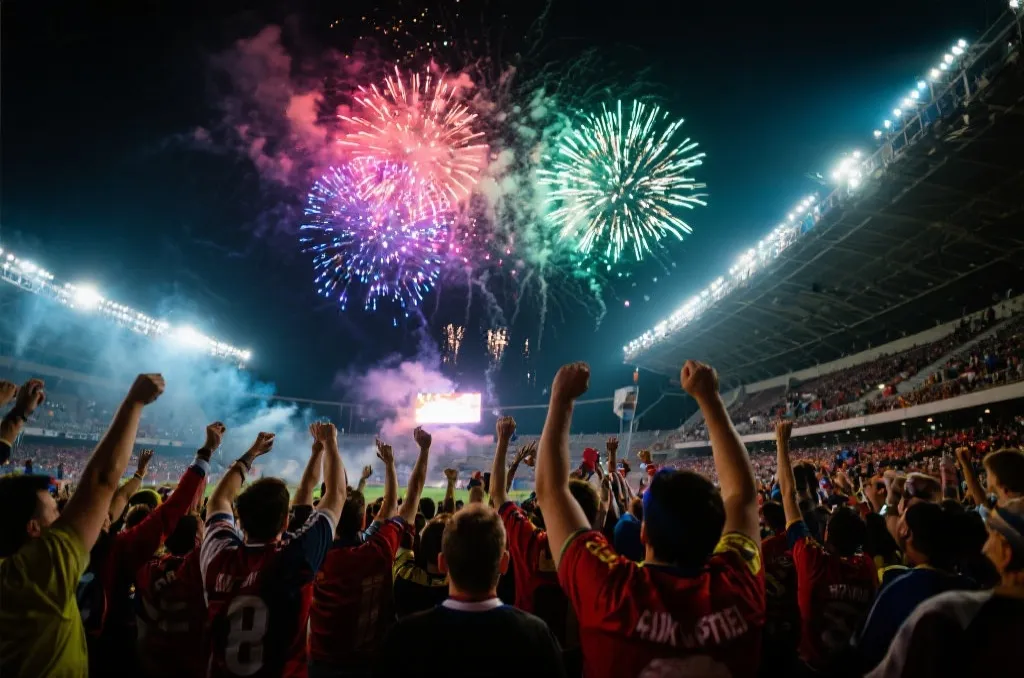 球迷在体育场激动庆祝